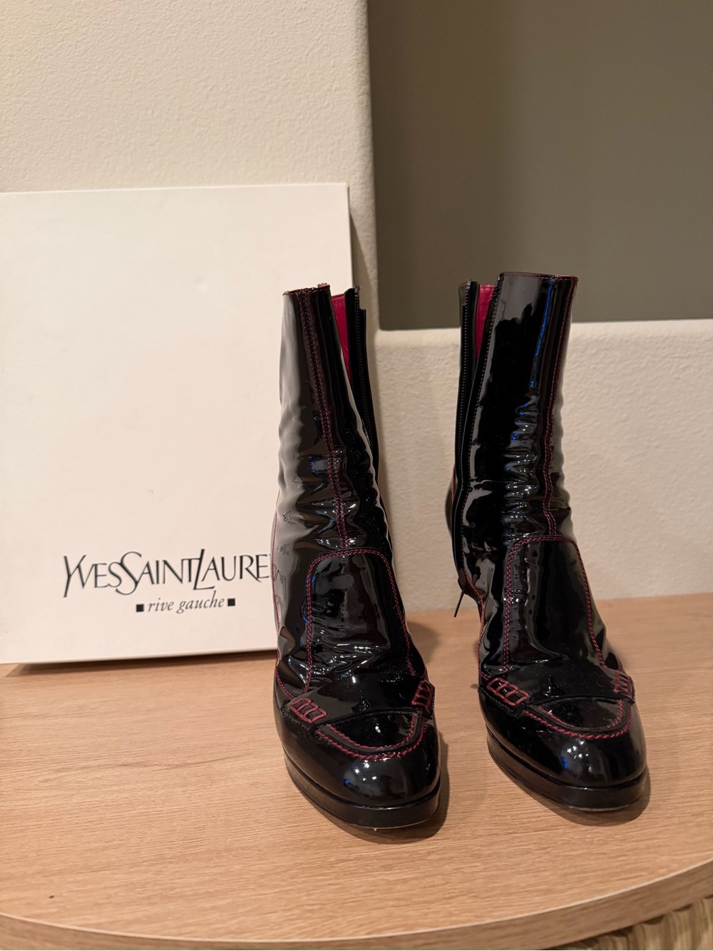 VINTAGE YSL Rive Gauche Patent Leather Platform Boots - Size 38